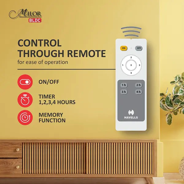 Havells Milor 1200mm Energy Saving with Remote Control 5 Star BLDC Ceiling Fan Dusk