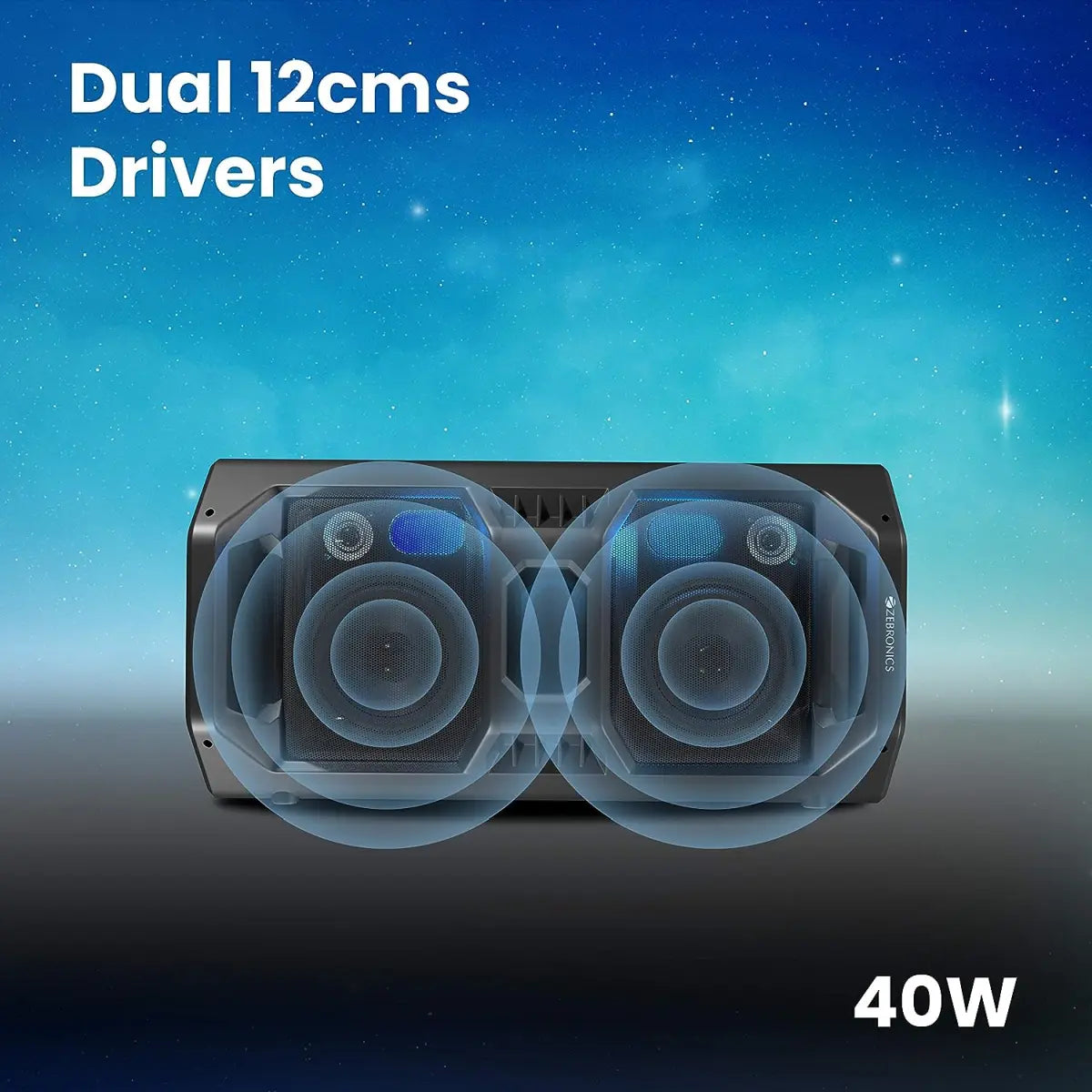 Zebronics Zeb-Space Deck PRO Wireless Bluetooth 40W Boombox Party Portable Speaker Supporting LED Display, RGB Lights, USB, SD Card, AUX, MIC in, FM, TWS & Comes with Wireless MIC + Remote Control.