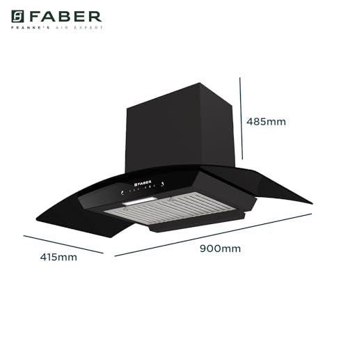 Faber 90 cm 1320 m³/hr Curved Glass Kitchen Chimney | 3 Layer Baffle Filter | Gravity Suction| Touch&Gesture Control | Oil Collector | 12 years warranty on Motor| Hood Feel Pro TC SC BF BK 90
