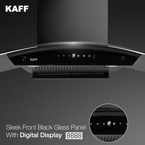 KAFF K-Series KEC 90A Curved Glass Filterless Auto Clean Kitchen Chimney, 90 CM, 1450 m3/hr Suction Capacity with Touch & Motion Sensor, 2 Years Comprehensive Warranty and Lifetime on Motor*