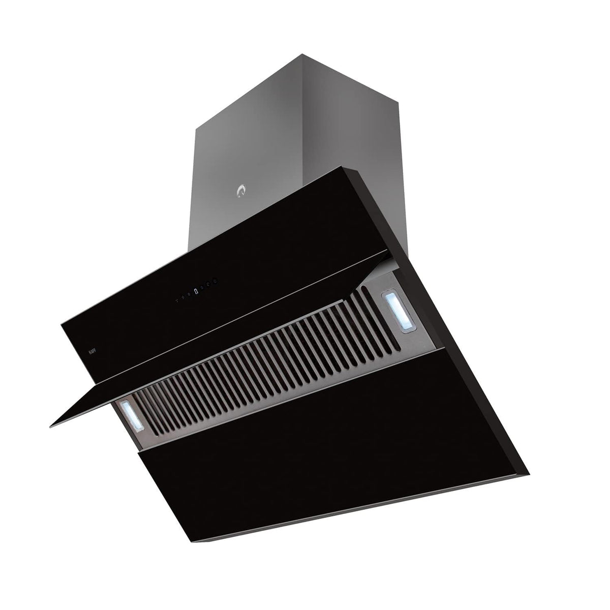 Kaff NOBELO TX DHC 90 chimney angled view of the filterless suction area with LED lights