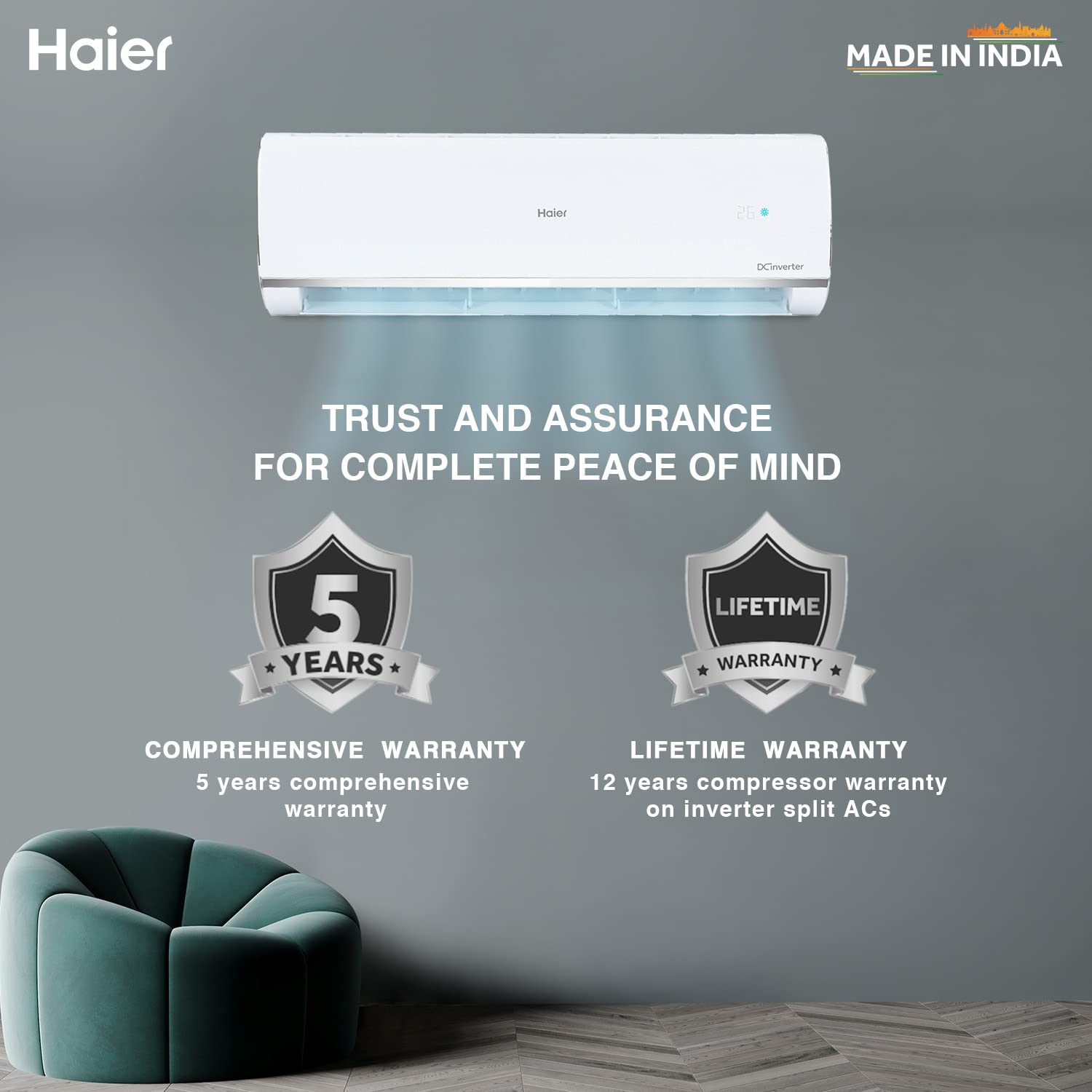 Haier 1.5 Ton 5 Star Inverter Split AC HSU18K-PYS5BE-INV White