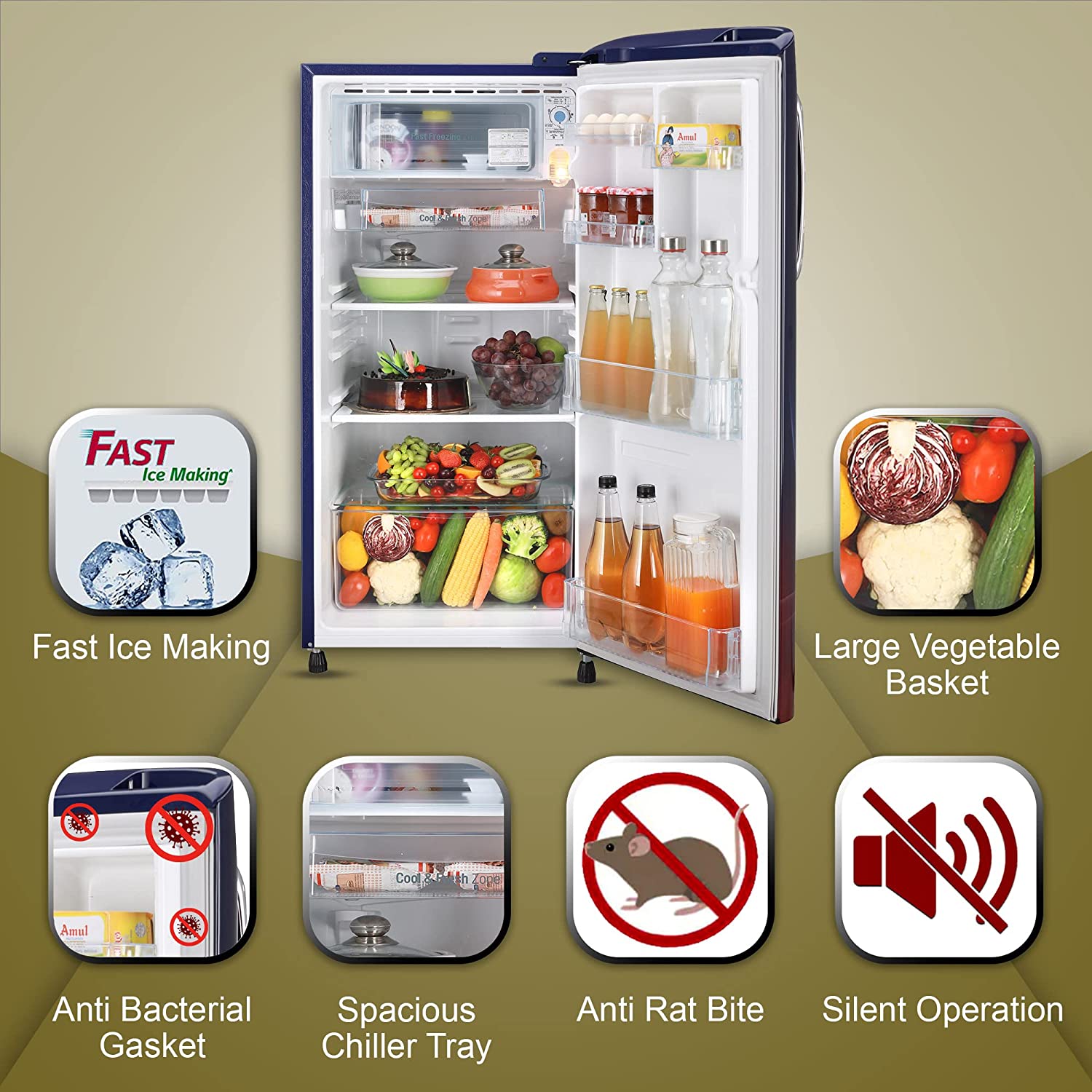 LG 185 L 3 Star Direct-Cool Single Door Refrigerator (GL-B201ABPD, Blue Plumeria, Moist 'N' Fresh, Gross Volume- 190 L)