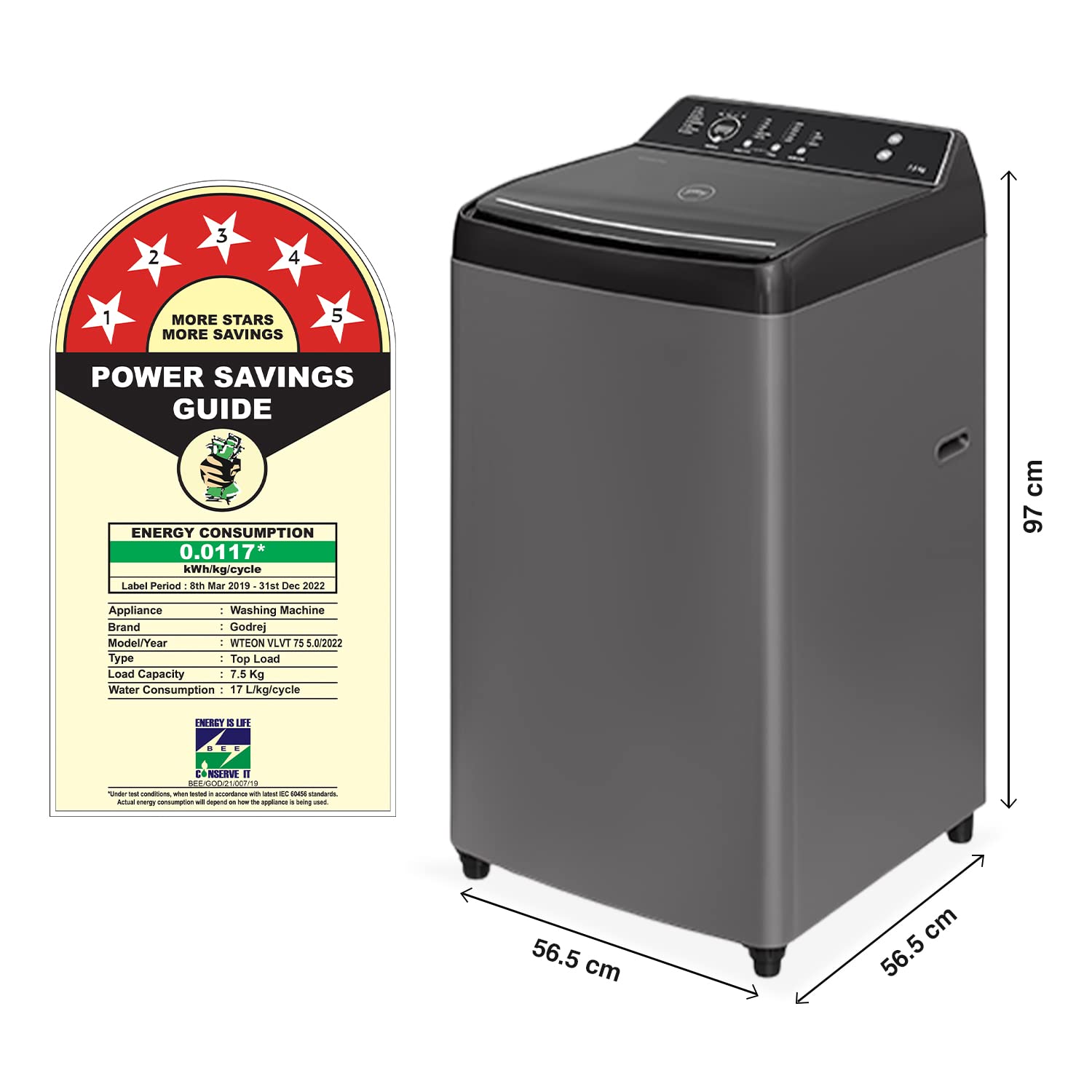 Godrej 7.5 Kg 5 Star Fully-Automatic Top Loading Washing Machine (WTEON VLVT 75 5.0 FDTN MTBK)
