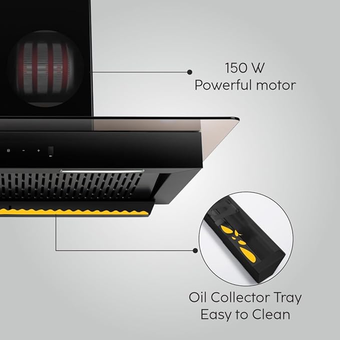 GLEN 90 cm 1400m3/hr Auto-Clean Filterless Wall Mounted Kitchen Chimney With Motion Sensor+Touch Controls (Selena XL Black)
