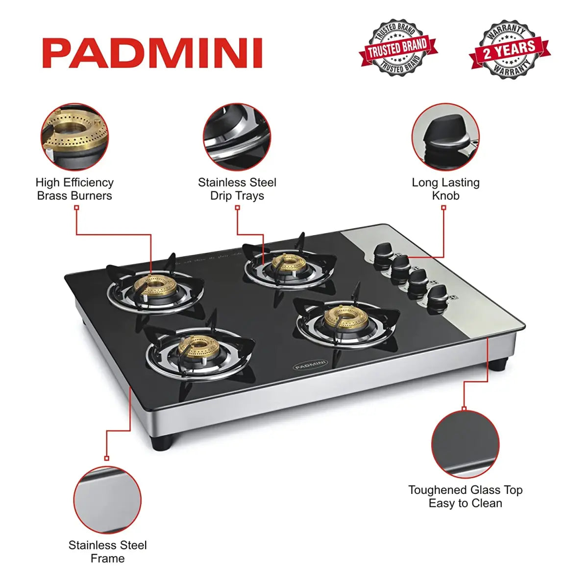 Padmini Four Burner Gas Stove - CS 4 GT HS