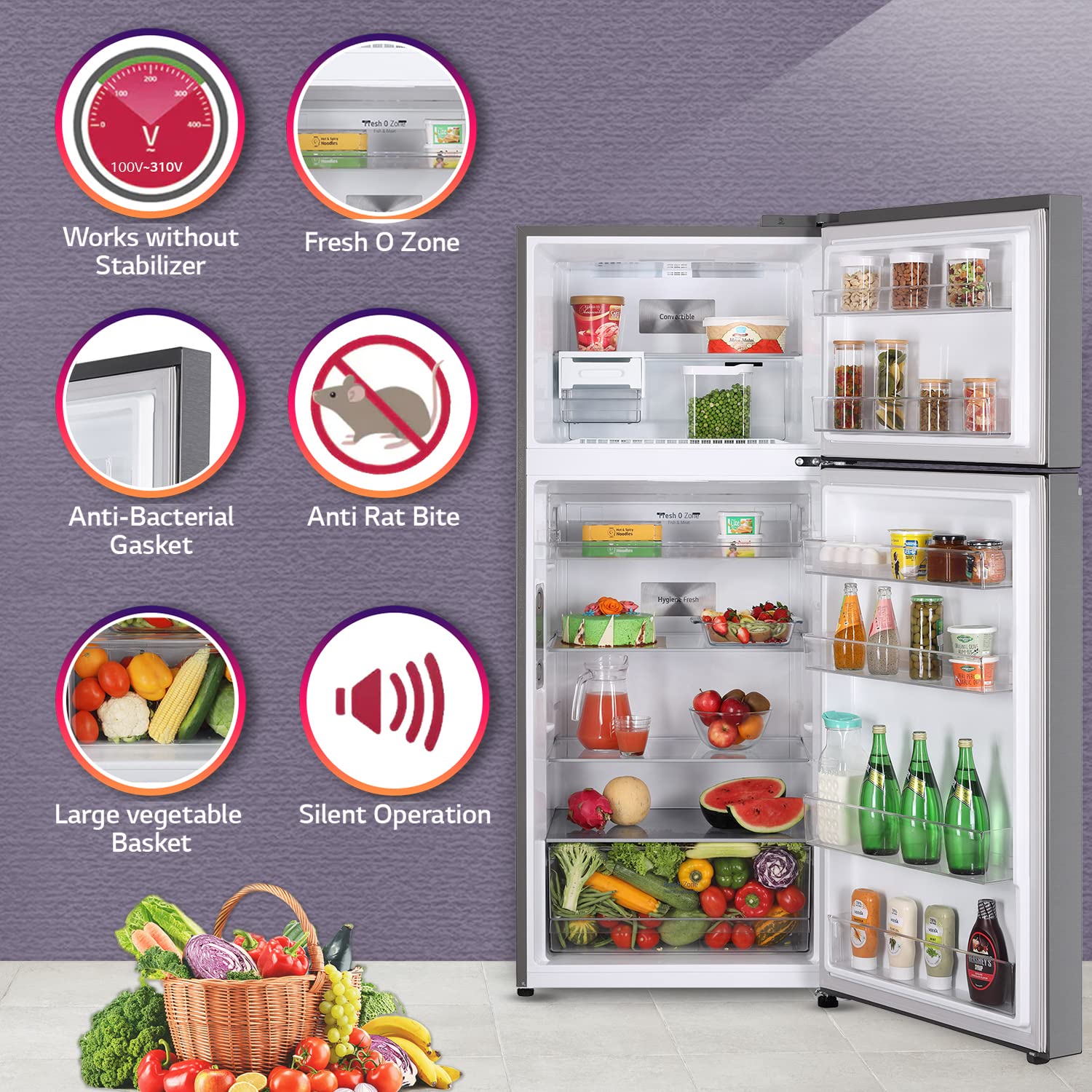 LG 380 L 3 Star Frost-Free Smart Inverter Wi-Fi Double Door Refrigerator (GL-T412VPZX, Shiny Steel, Convertible & Door Cooling+, Gross Volume- 408 L)