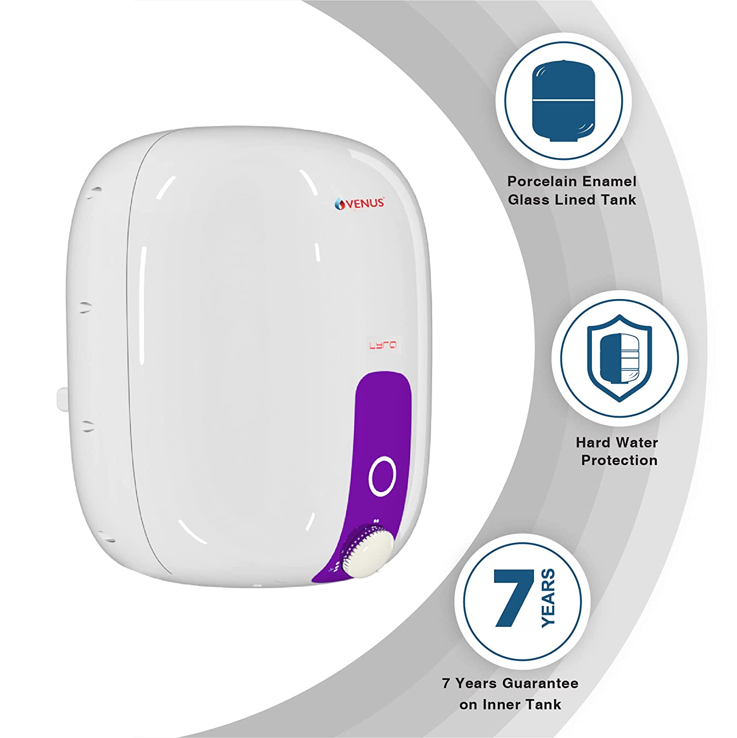 Venus Lyra 10R 10-Litre Storage Water Heater (White/Purple, BEE Star Rating - 4 Stars)