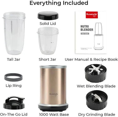 Kuvings Nutri Blender PRO Gunmetal Grey, Powerful 1000 Watts Motor, Mixer/Grinder/Smoothie Maker, Blender for Smoothies and Juices, Stainless Steel Body, 2 Blade Set: Wet & Dry