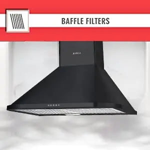 Elica 60 cm 1250 m3/hr Chimney (DH 260 BF Nero, 2 Baffle Filters, Push Button Control, Black)