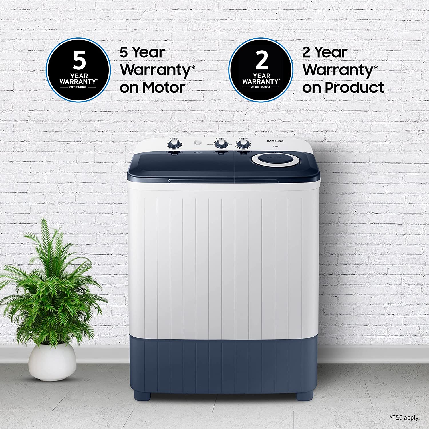 Samsung 6.5 Kg Washing Machine 5 Star WT65R2200LL TL Blue Air Turbo Drying System