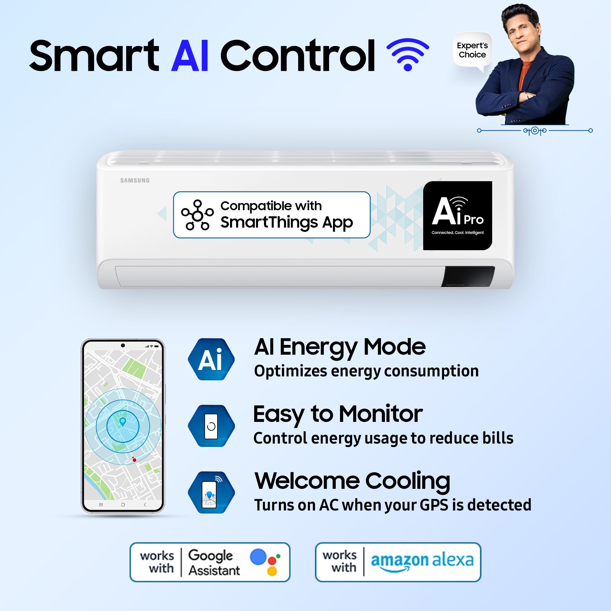 Samsung 1.5 Ton 3 Star Wi-fi Enabled, Inverter Split AC (Copper, Convertible 5-in-1 Cooling Mode, Anti-bacterial Filter, 2022 Model AR18CY3YATC White)