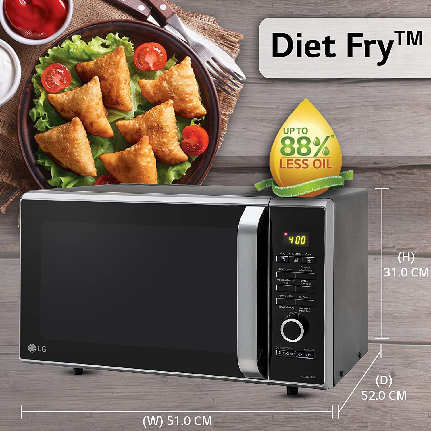LG 28L Microwave Oven MJ2887BFUM, Black