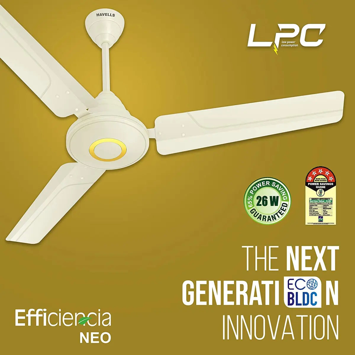 Havells Efficiencia Neo 1200mm BLDC Motor with remote Ceiling Fan (Ivory)