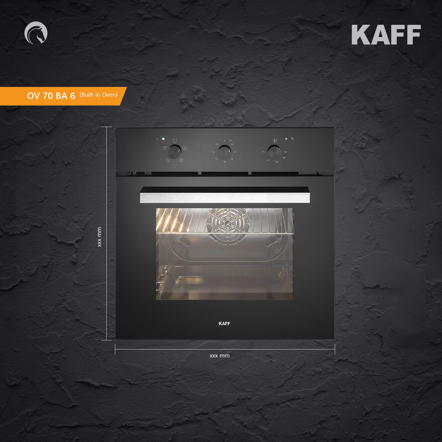 KAFF KOV 70 BA6 | Cavity 70 L | Multifunction with Rotary Control Dial | Full Black Tempered Glass Finish.