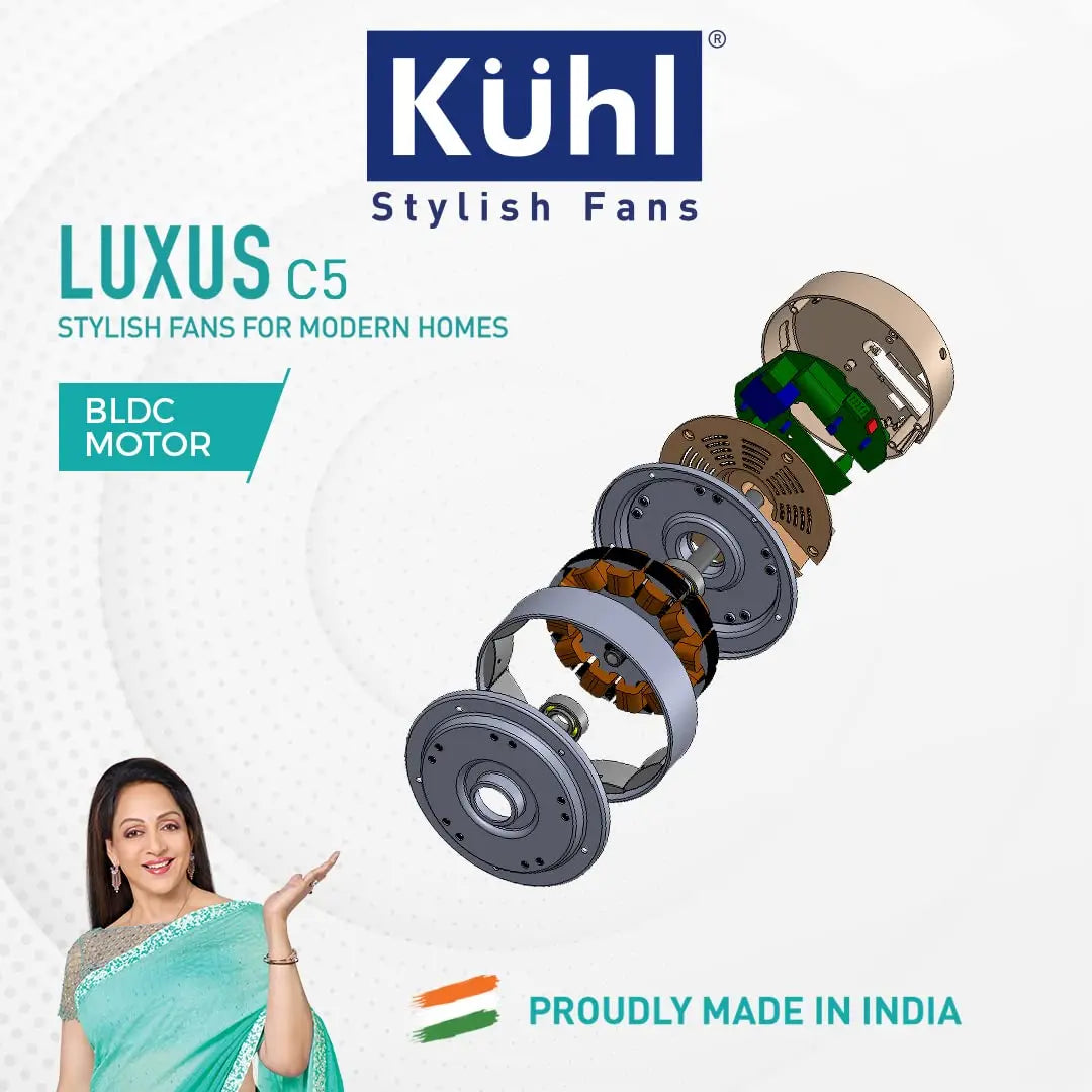 KUHL Stylish Fan Luxus C5 5-Star Rated | Smart Phone Remote Control Wi-Fi IoT Alexa Voice Enabled Night & Down Ligh Brown