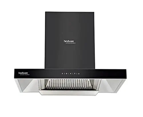 Hindware Alicia Plus 75 Cm wall mounted chimney for kitchen, Auto Clean With Motion Sensor Control Black Hood 1200 M3/Hr Baffle Filter
