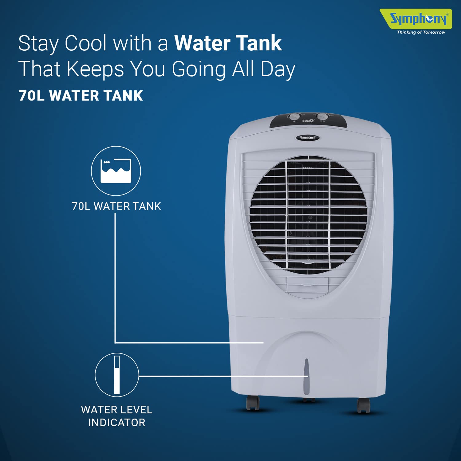 Symphony Sumo 70-G Desert Air Cooler For Home with Aspen Pads, Powerful Fan, Cool Flow Dispenser and Low Power Consumption (70L, Grey)