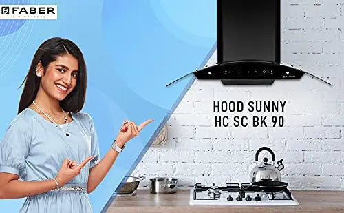 Faber 90 cm 1200 m3/hr Auto-Clean curved glass Kitchen Chimney (HOOD SUNNY HC SC 90, Filterless technology, MS TC, BK)