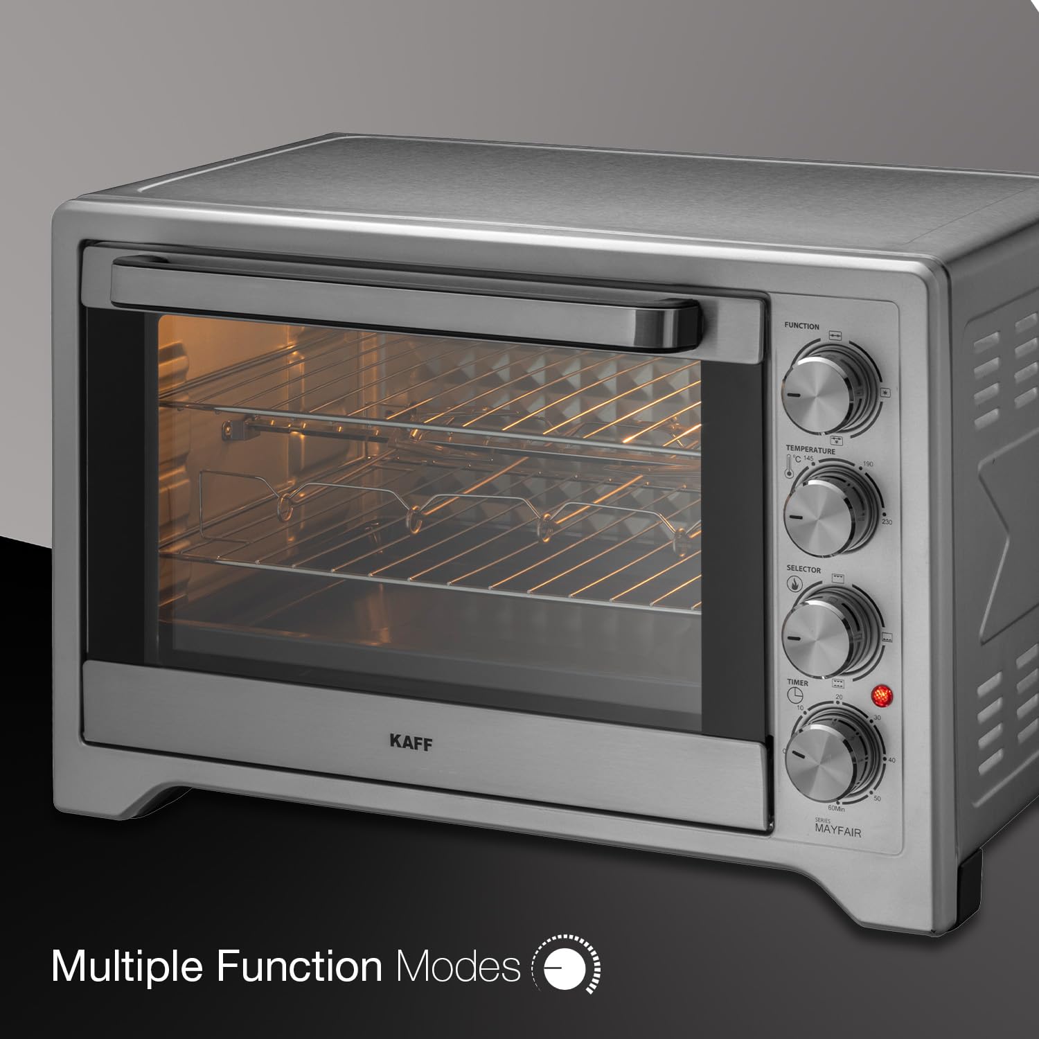 Kaff MFOT45-SS Electric Oven Toaster Grill (OTG) for Kitchen 45 Litre, 2000W with Rotisserie and Convection Fan | Stainless Steel Finish Styling Handle (Silver)