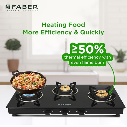 Faber 3 Burner Daisy Pro Cooktop | Free Hose Pipe & Piesco Lighter| Black Glass Top | Powder Coated Pan Support | Manual Ignition | Brass Burners | Cooktop Daisy PRO 3BB | 2 Yrs Comprehensive