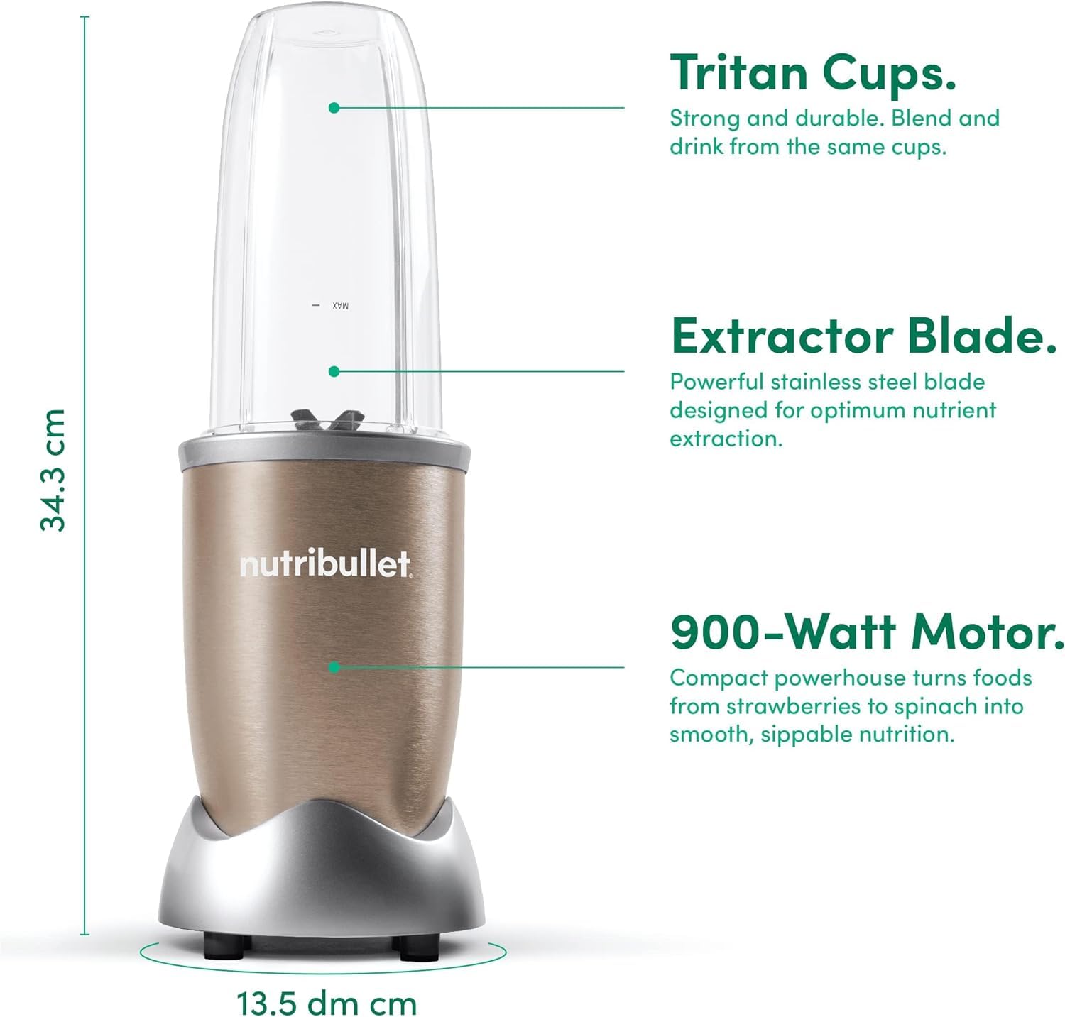 Nutribullet PRO 900W Jade, 12-Piece Food Processor Set with Best Blender, 3 Unbreakable Jars, and 2 Blade Sets - Wet & Dry