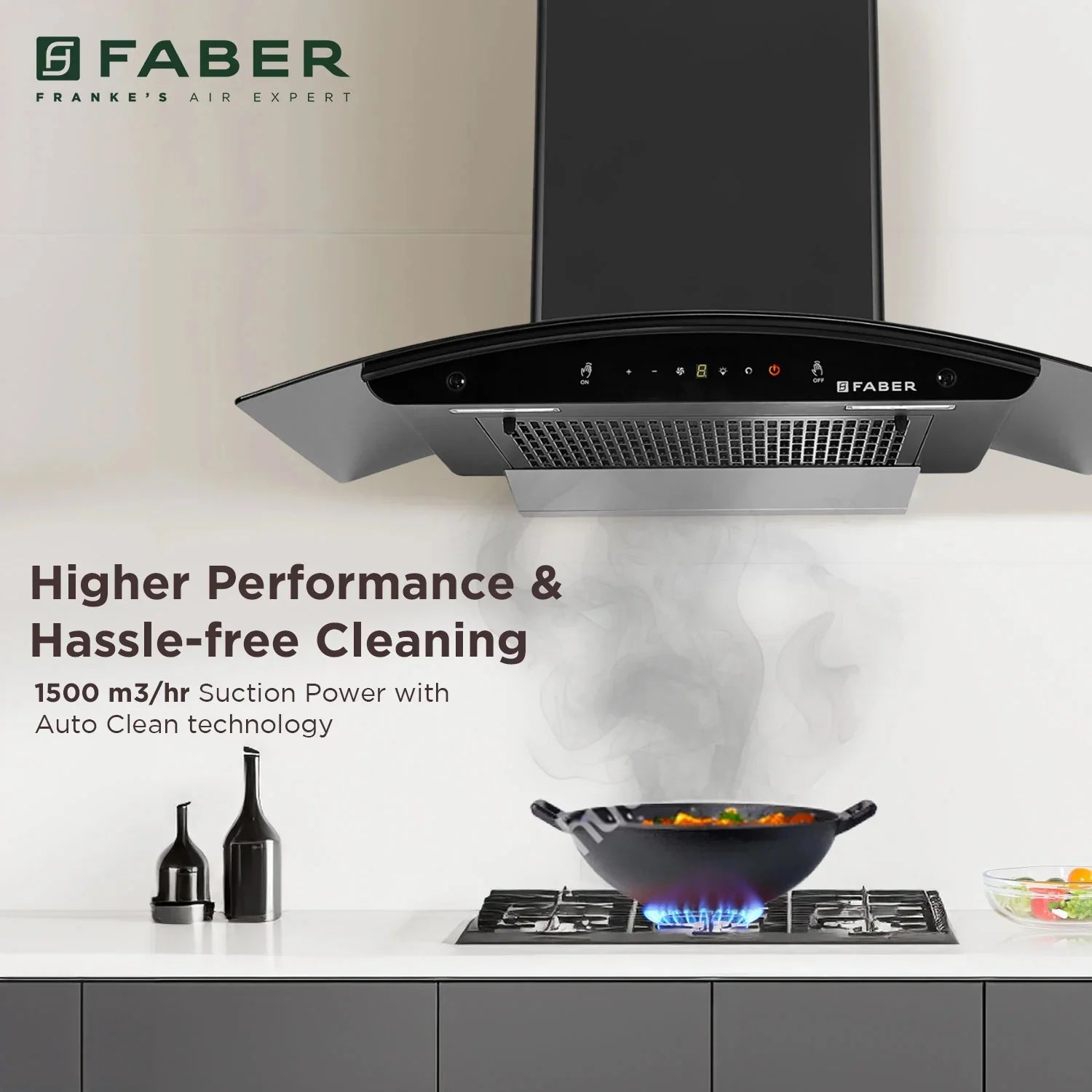 Faber 75cm Kitchen Chimney - AutoClean, Filterless, Mystic HC SC FL BK IN