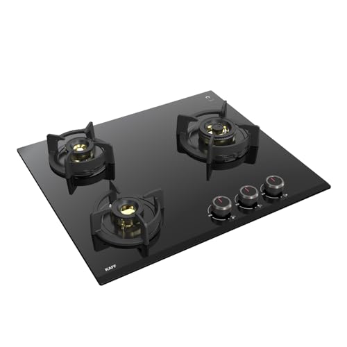 KAFF ASHFORD ASF 603 Built-in Hob/Hobtop 3 Burners, Auto Electric Ignition Glass Top, 60 CM, Full Brass Burners with all Flame Failure Device, 8 MM Thick Toughened Glass (Black)