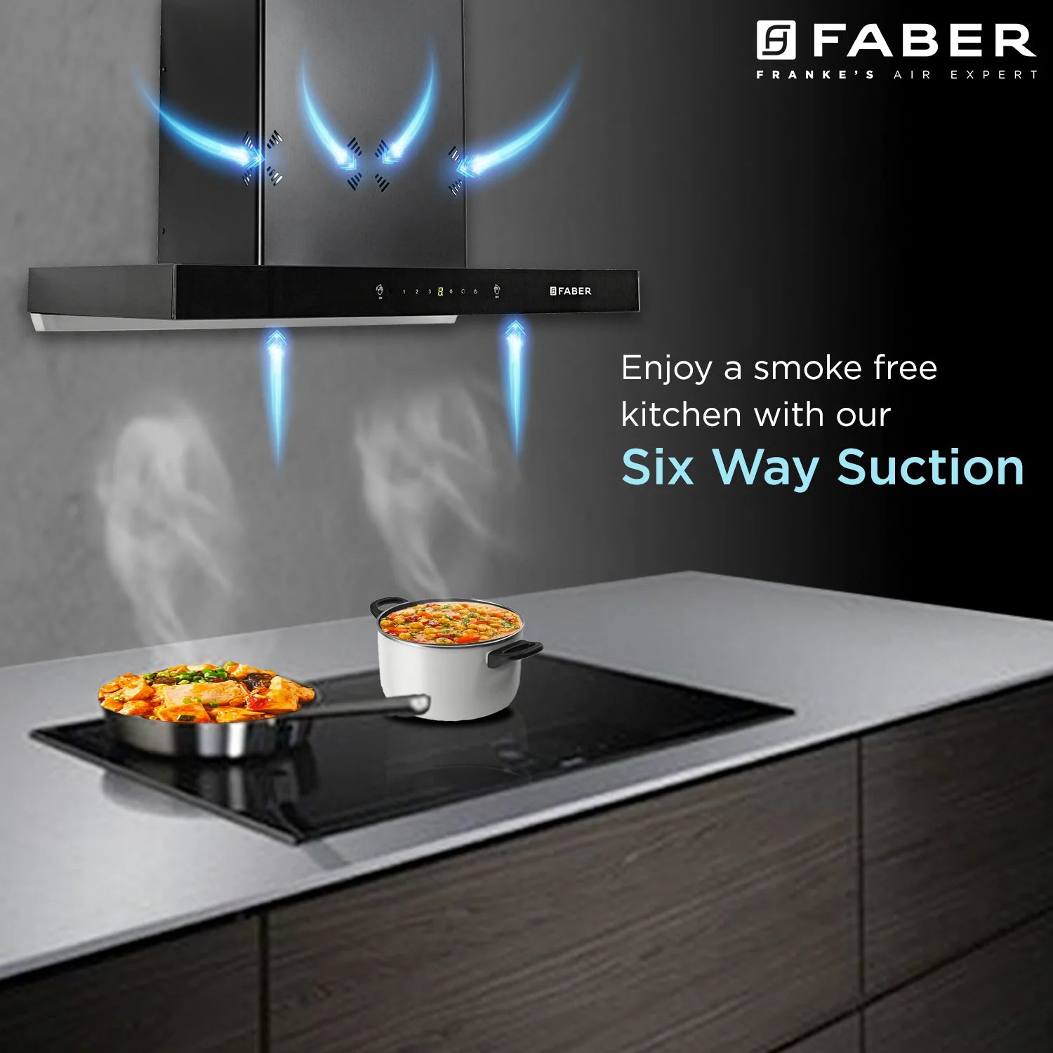 Faber 75cm Filterless Kitchen Chimney - HOOD CYGNUS IN 3D HC SC FL BK