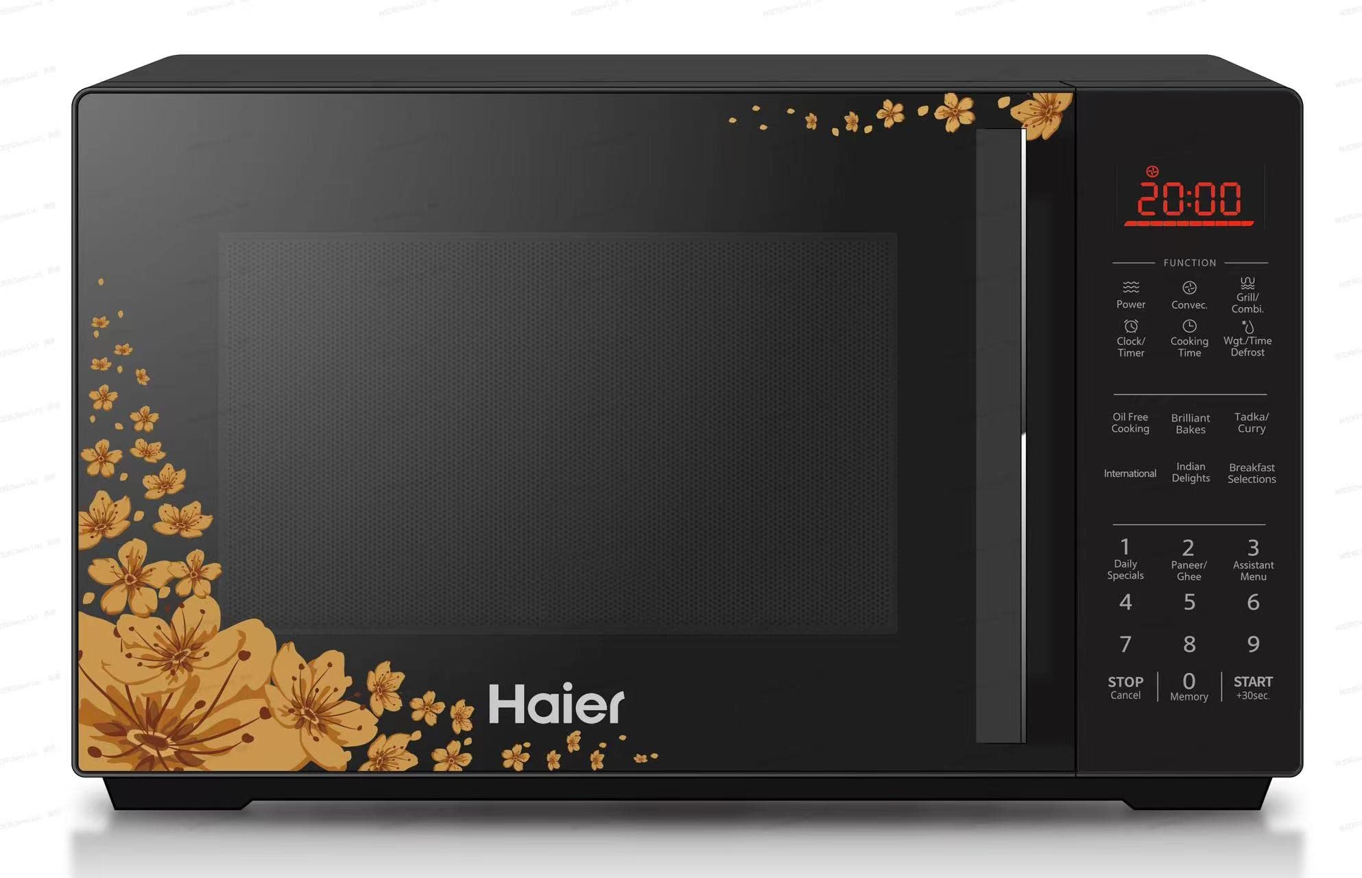 Haier 22L Convection Microwave Oven, 205 Auto cook Menus, 10 Power Levels, 4 Combination Cooking, Multistage Cooking, Auto Defrost, Child Lock (HIL22ECCFSD, Black)