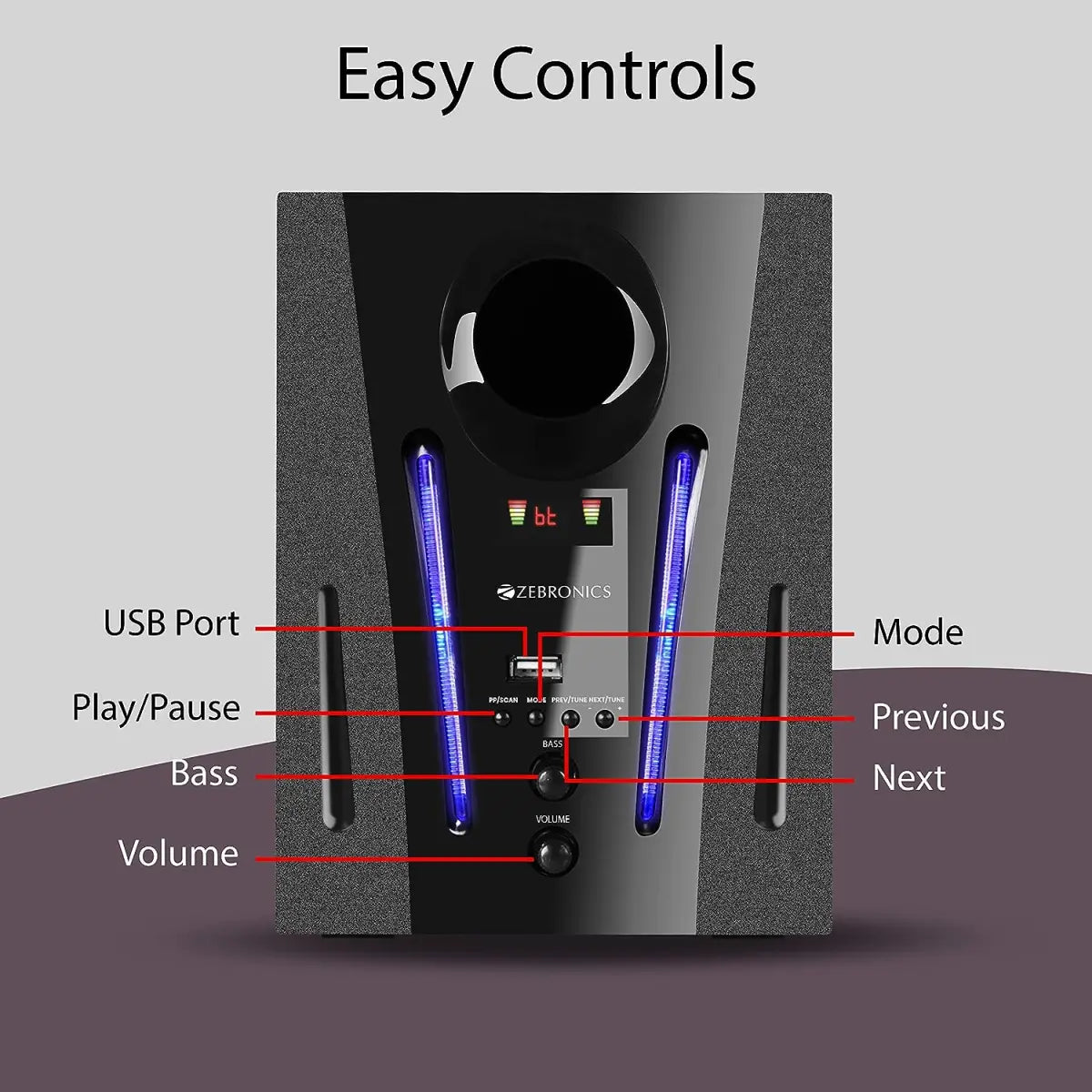 Zebronics ZEB-BT2150RUF 2.1 Multimedia Speaker with Bluetooth Supporting USB,AUX,Built in FM and Remote Control