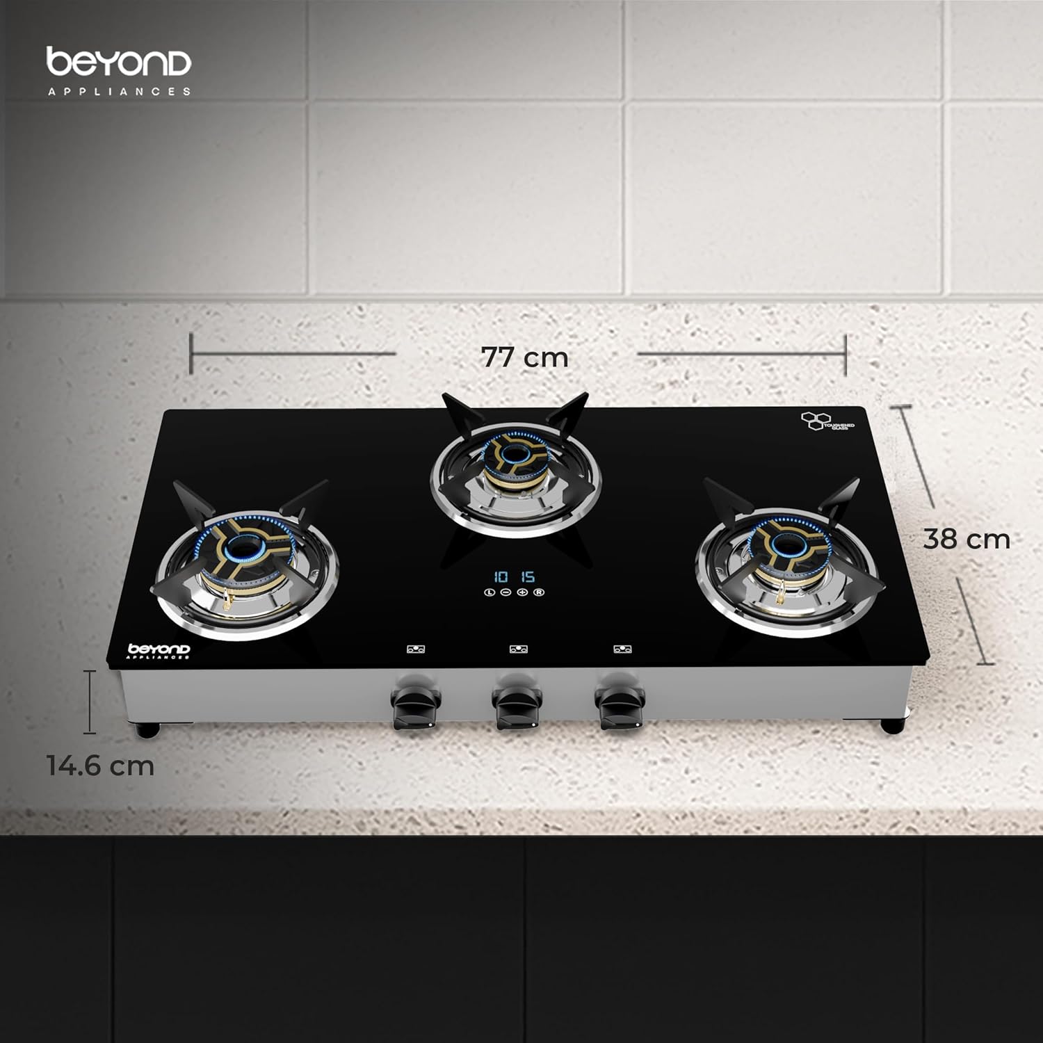 Beyond Auriga 3 Burner Gas Stove Smart Glass Auto Ignition