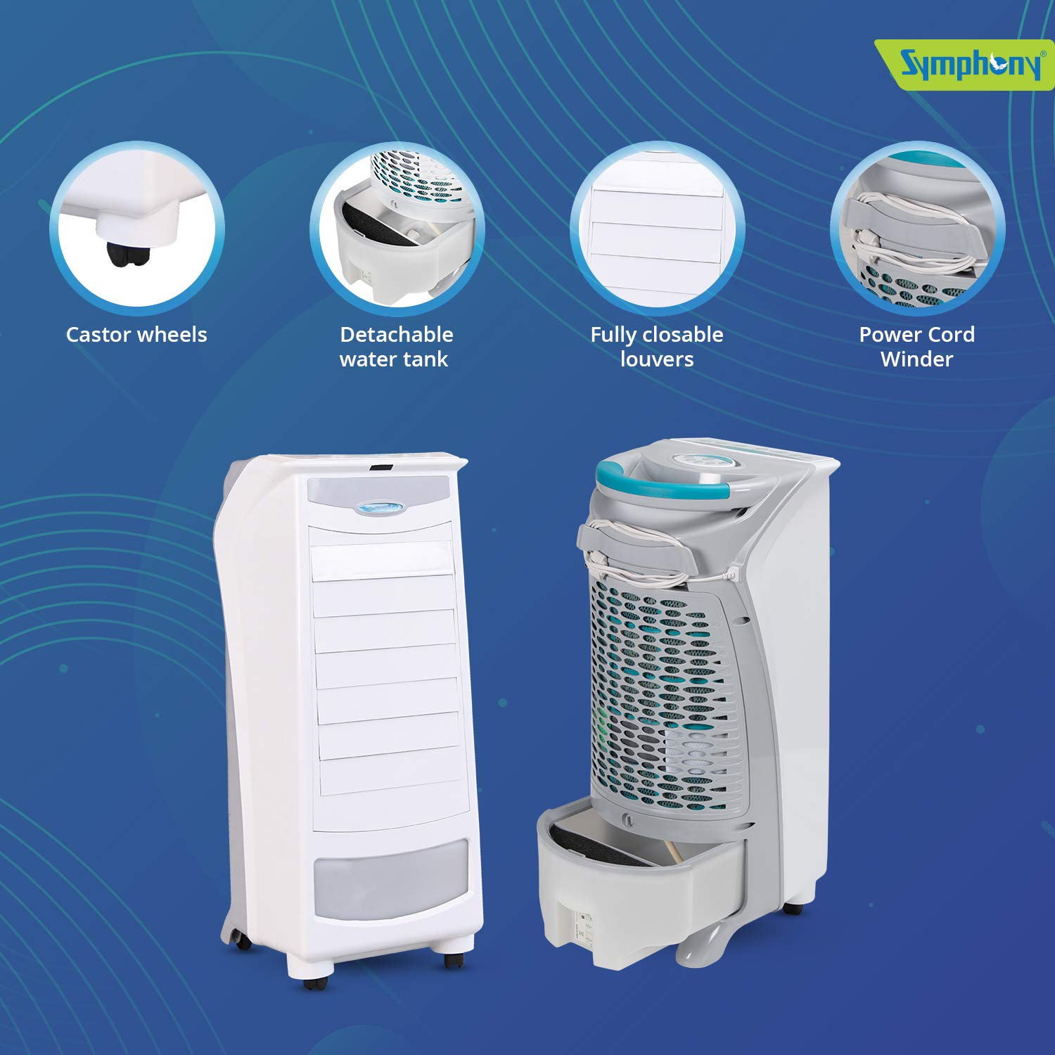 Symphony Silver-i Personal and Kitchen Air Cooler with Remote, Feather Touch Digital Control Panel, Electronic Humidity Control, Multistage Air Purification...