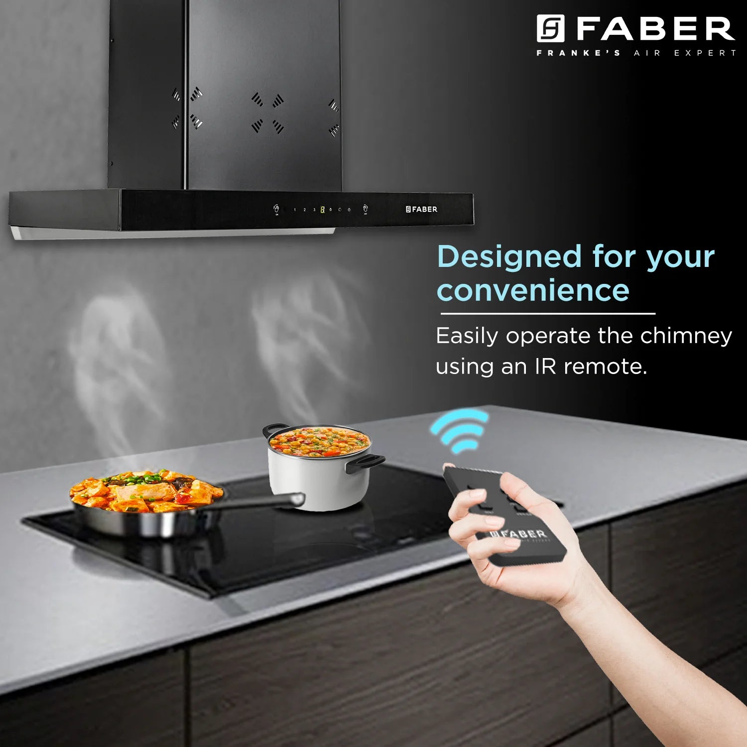 Faber 75cm Filterless Kitchen Chimney - HOOD CYGNUS IN 3D HC SC FL BK