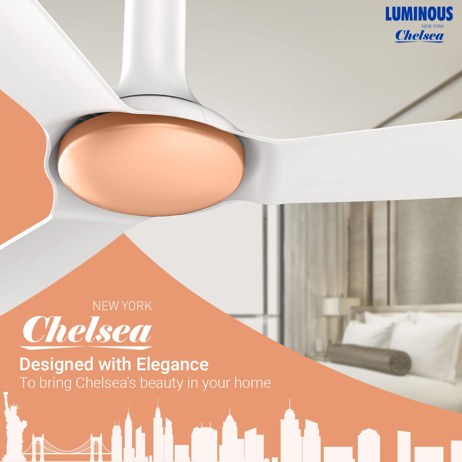 Luminous New York Chelsea 1200MM 3-Star Ceiling Fan Alice White
