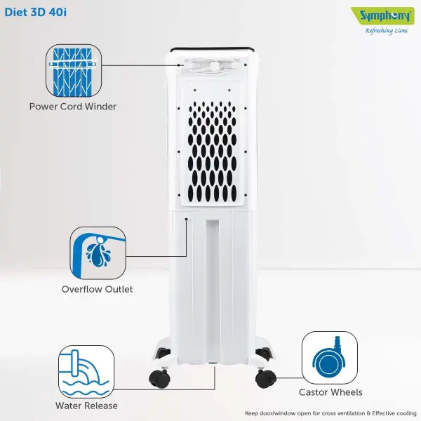 Symphony Diet 3D 40i Tower Air Cooler 40-litres with Magnetic Remote (Black & White)