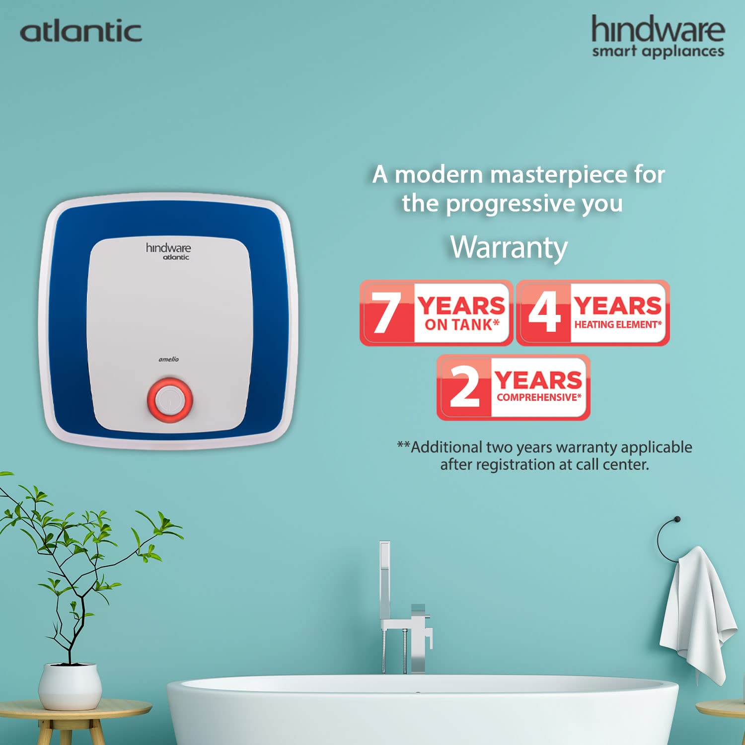 Hindware Atlantic 10L 5-Star Rated Blue With Glass Geyser