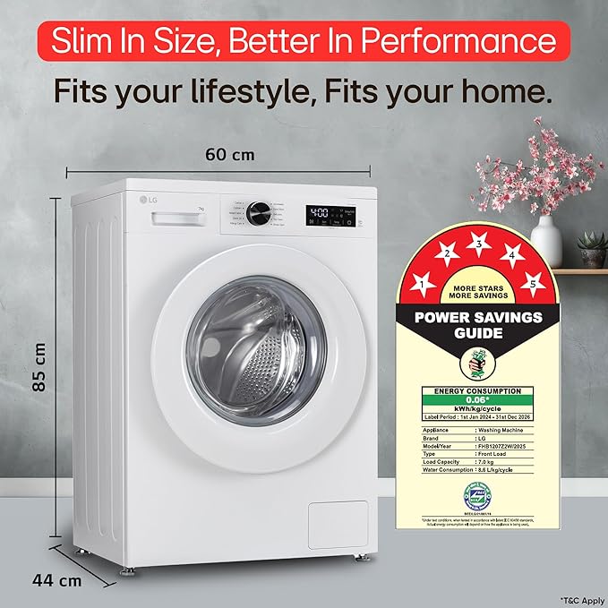 LG Smart Choice, 7 Kg, 5 Star, Steam, Inverter Direct Drive Technology, 6 Motion DD, Fully-Automatic Front Load Washing Machine (FHB1207Z2W, Remove Allergens & Stain, In-Built Heater, Essence White)