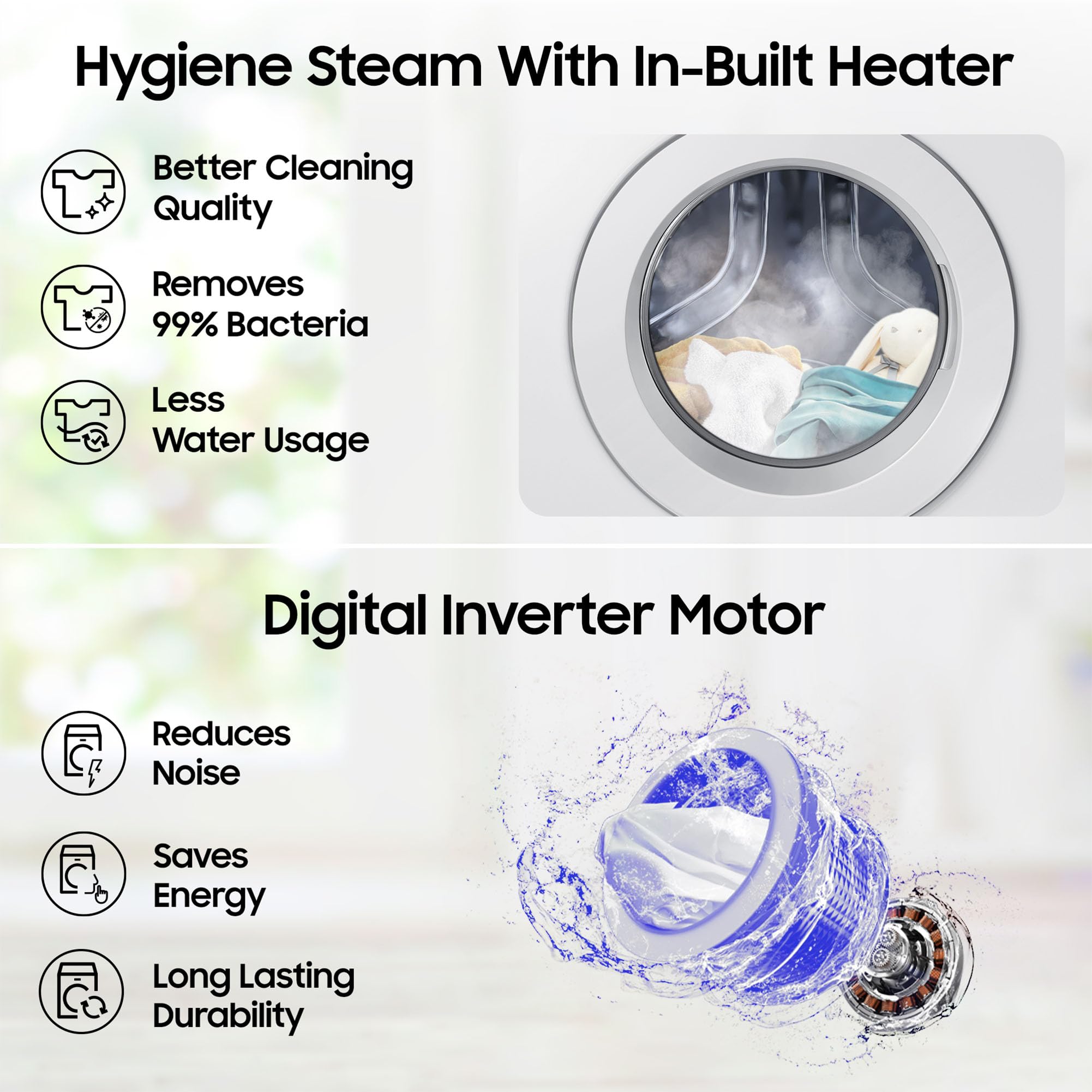 Samsung 9 kg, 5 Star, Hygiene Steam with Inbuilt Heater, Digital Inverter, Fully-Automatic Front Load Washing Machine (WW90T4040CB1TL, Black)