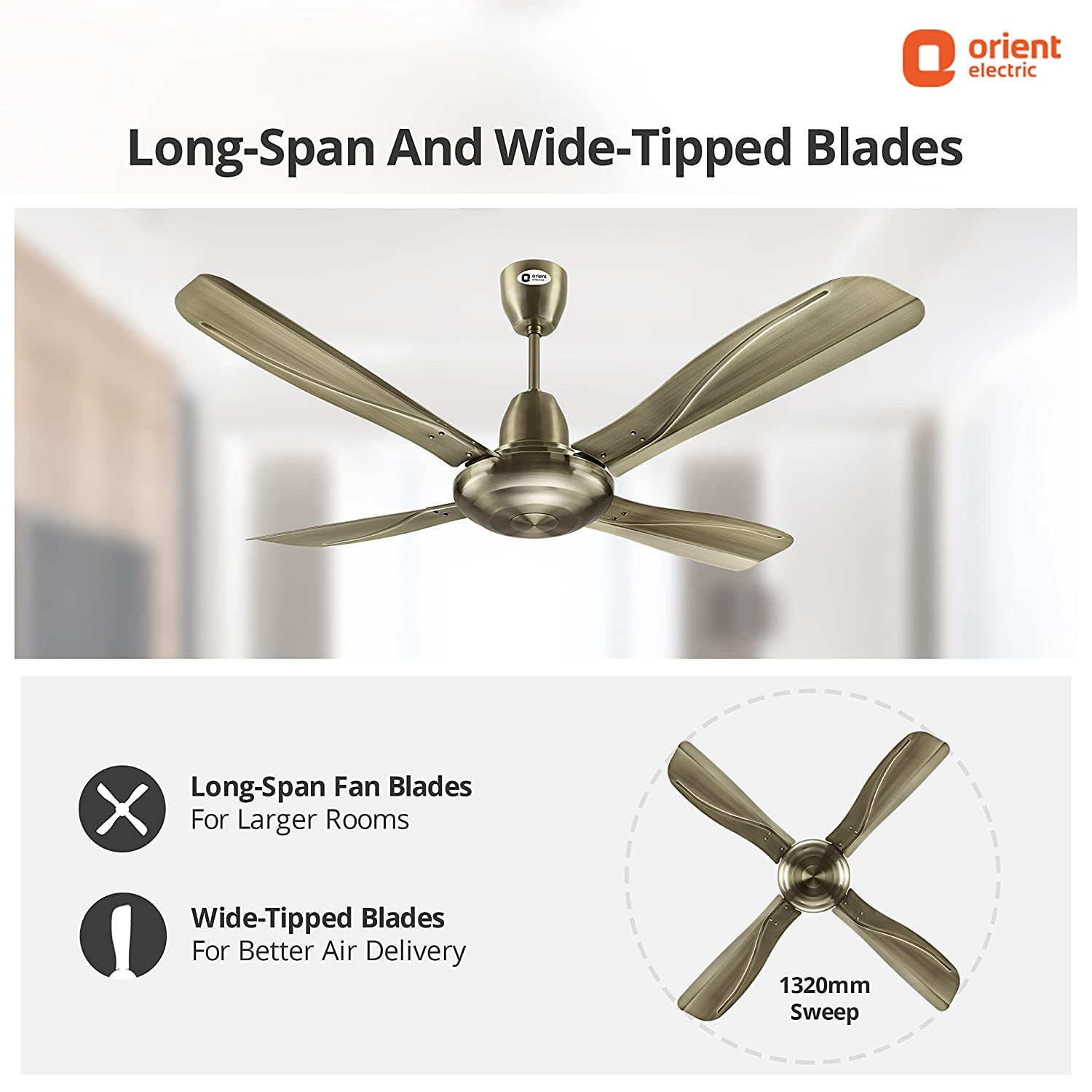 Orient Electric 1320mm Ceiling Fan Brushed Brass