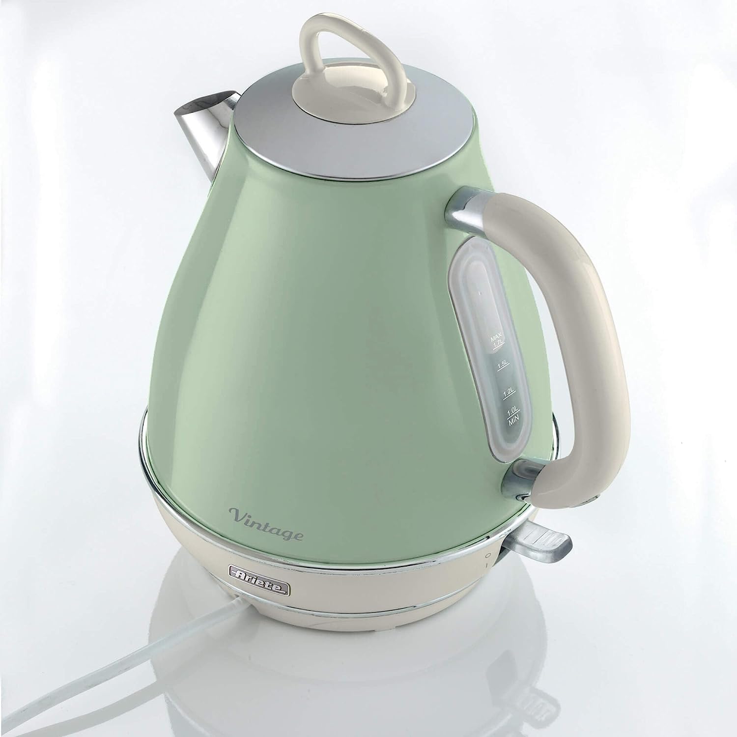 Ariete 2869 Vintage Electric Kettle, Stainless Steel, 1.7 L, Auto Switch Off, 2000 W, for Water, Tea and Herbal Teas, Pastel Green