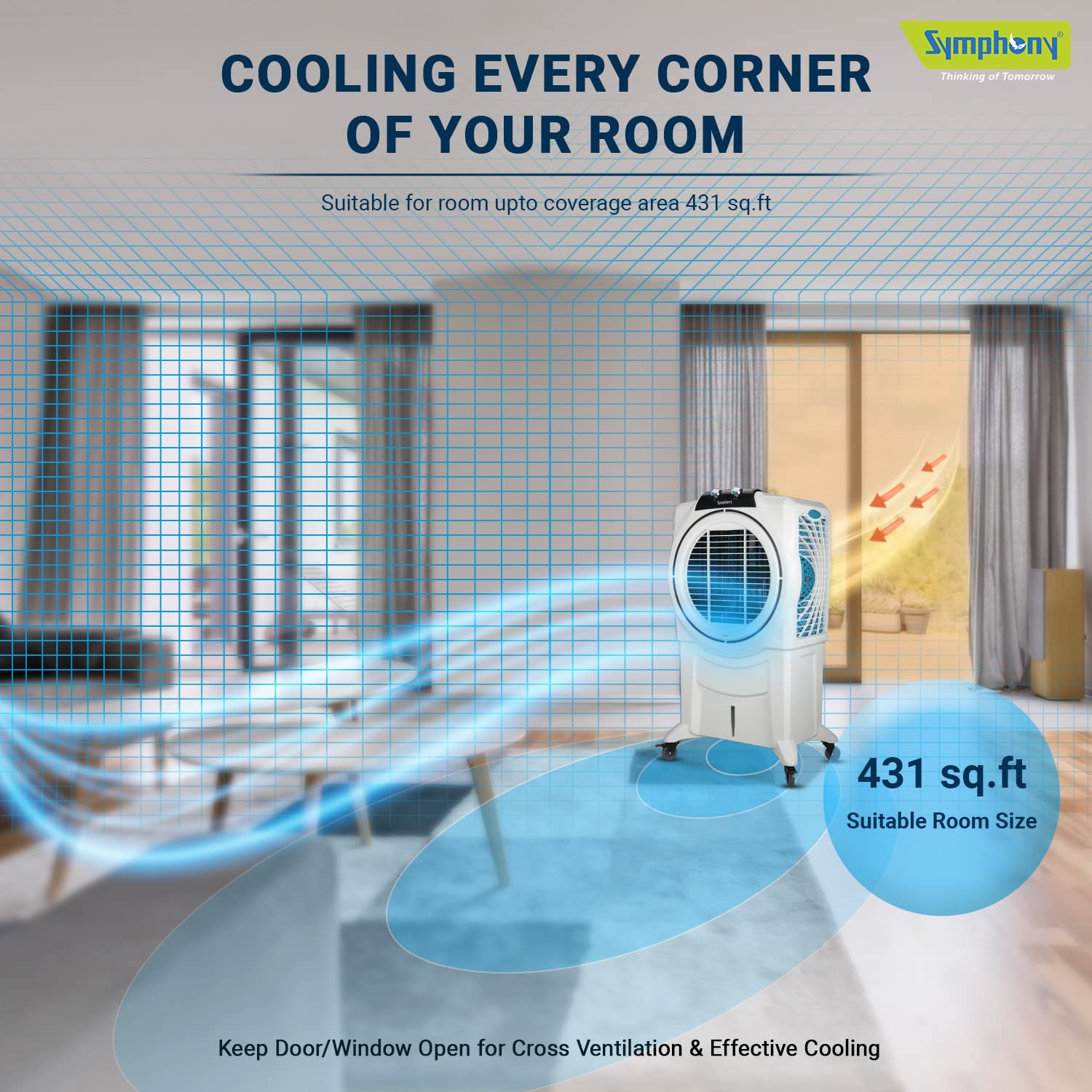Symphony Sumo 115 XL Desert Air Cooler for Home with Honeycomb Pads, Powerful +Air Fan, i-Pure Console and Low Power Consumption (115L, White)