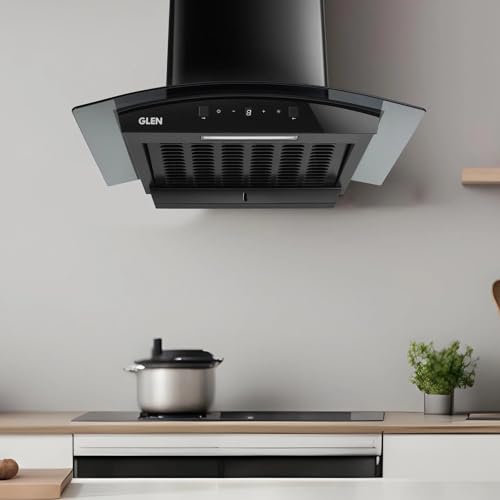 Glen Auto Clean Curved Glass Filter less Kitchen Chimney 76 cm, Motion Sensor control with Digital Display, 1200 m3/h (6058 DI BL AC)