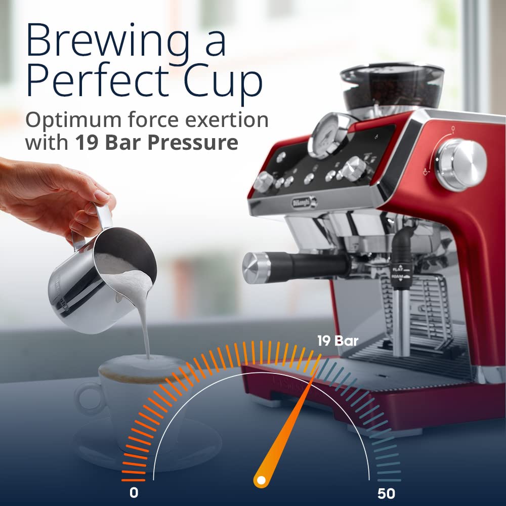 DELONGHI Pump Coffee Machine, 1450W, Integrated Coffee Grinder, EC9335.R(Red)