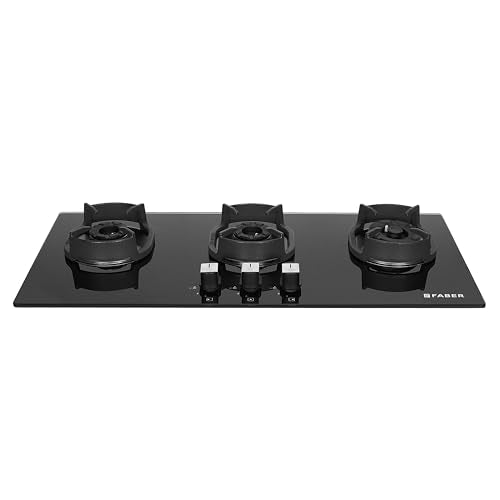 Faber 3 Burner 80cm Eros Hob |Auto-Ignition|Metal Knobs| Cast Iron Pan Support |Hob/Cooktop Hybrid| Black Glass Finish |5 Yrs Warranty on Glass & Valve,2 Yrs on Burner by Faber|Hob Eros IND 8