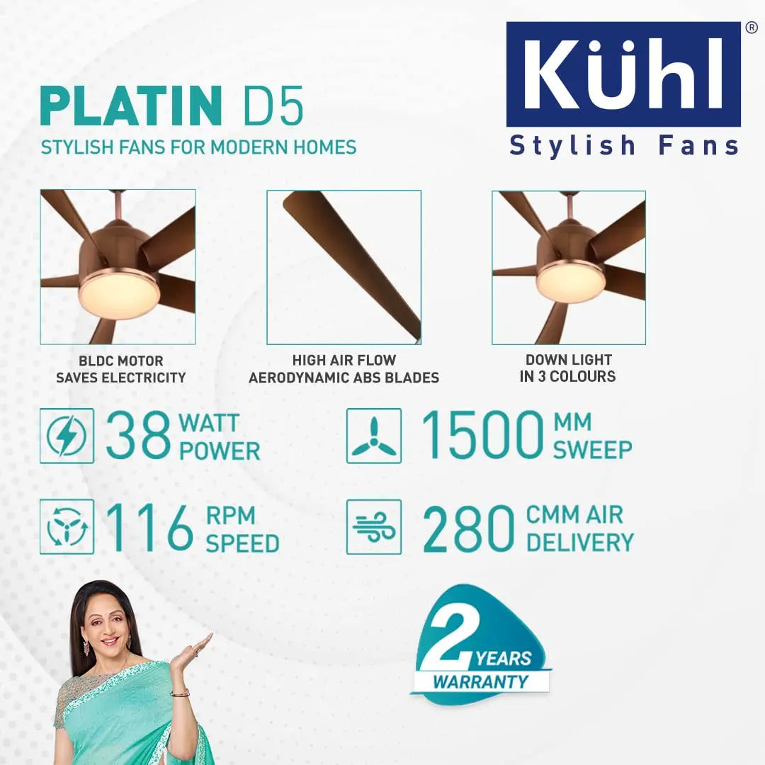 KUHL Stylish Fan Platin D5 Smart Phone Remote Control Wi-Fi IoT, Alexa Voice Enabled Brown