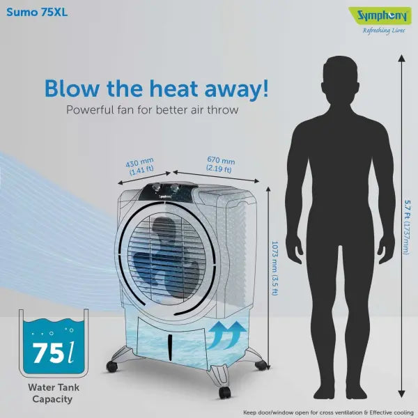 Symphony Sumo 75 XL Powerful Desert Air Cooler 75-litres (Grey)