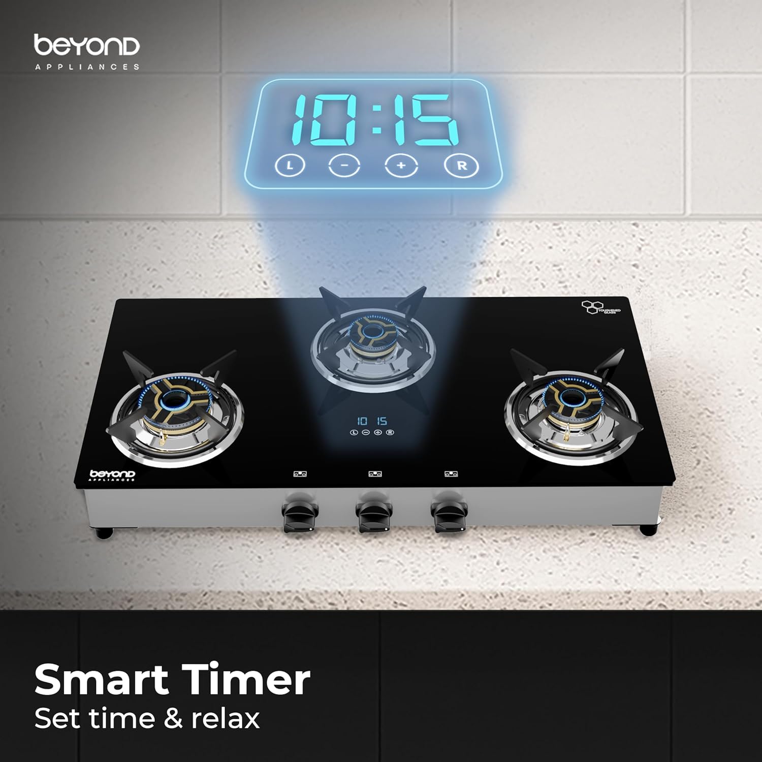 Beyond Auriga 3 Burner Gas Stove Smart Glass Auto Ignition