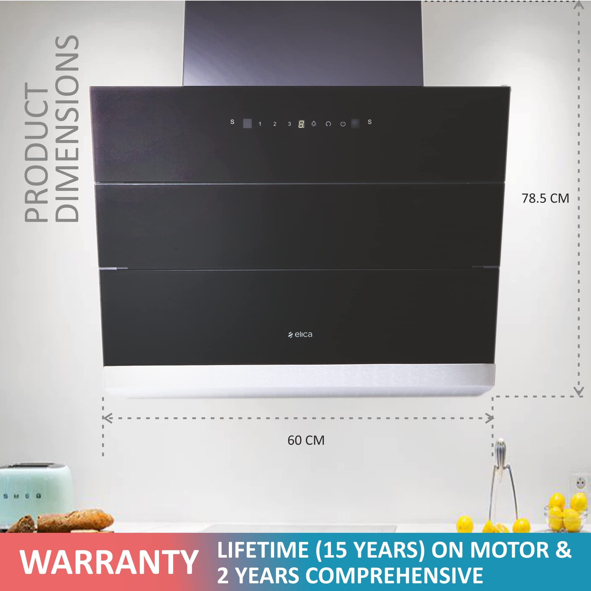 Elica 60 cm 1350 m3/hr Filterless Autoclean Angular Kitchen Chimney with 15 Years Warranty (EFL-S6012 HAC LTW VMS, Touch + Motion Sensor Control, Black)