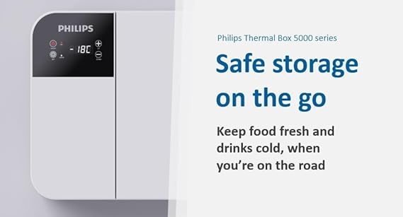Philips TB5101 Car Thermal Box: 16.5L Car Refrigerator, 12/24V DC Fridge, Portable Freezer with Compressor for Road Trips, Travel & Home Use